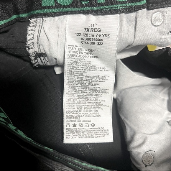 Levi’s 511 Slim Fit Eco Performance Boys Black Jeans Size 7 X Regular Adj Waist - Picture 10 of 11